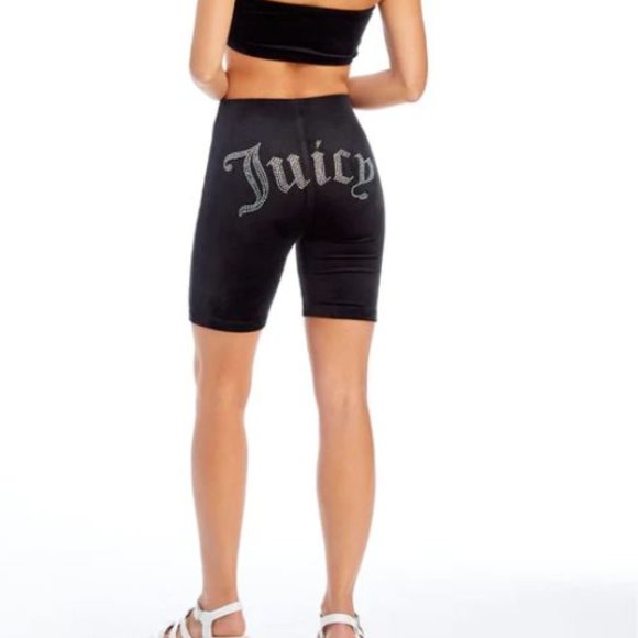 NWT Embellished Back Black Velour Juicy Couture Biker Short. - Picture 1 of 13